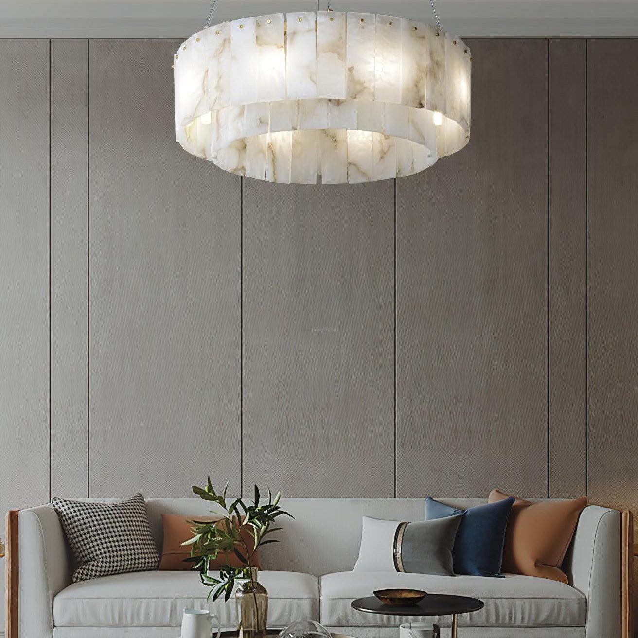 Rock Alabaster Chandelier 23.6" 31.4" - 23.6" x H 59"/ Dia 60cm x H 150cmBrass & White AlabasterBlushlighting