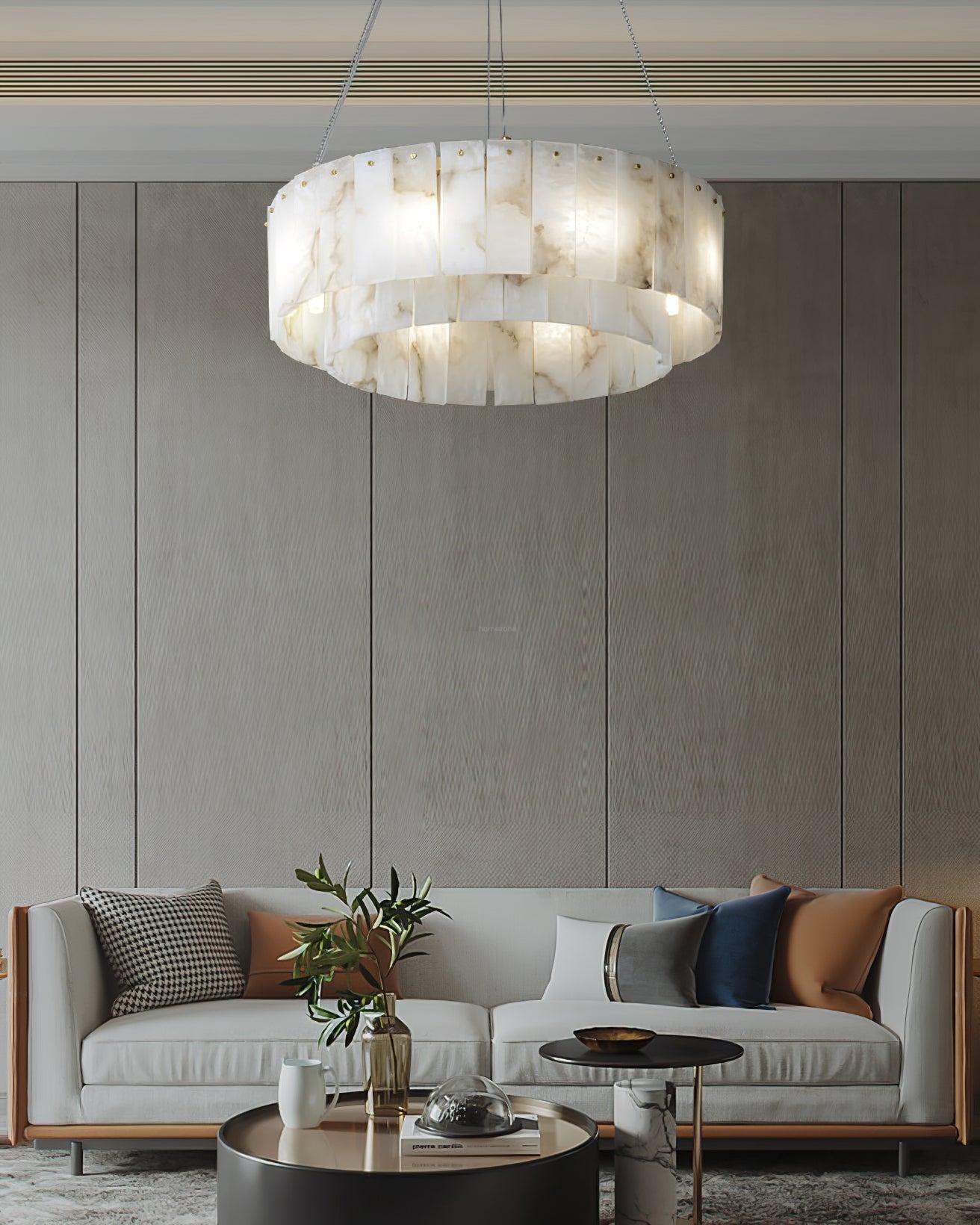 Rock Alabaster Chandelier 23.6" 31.4" - 23.6" x H 59"/ Dia 60cm x H 150cmBrass & White AlabasterBlushlighting