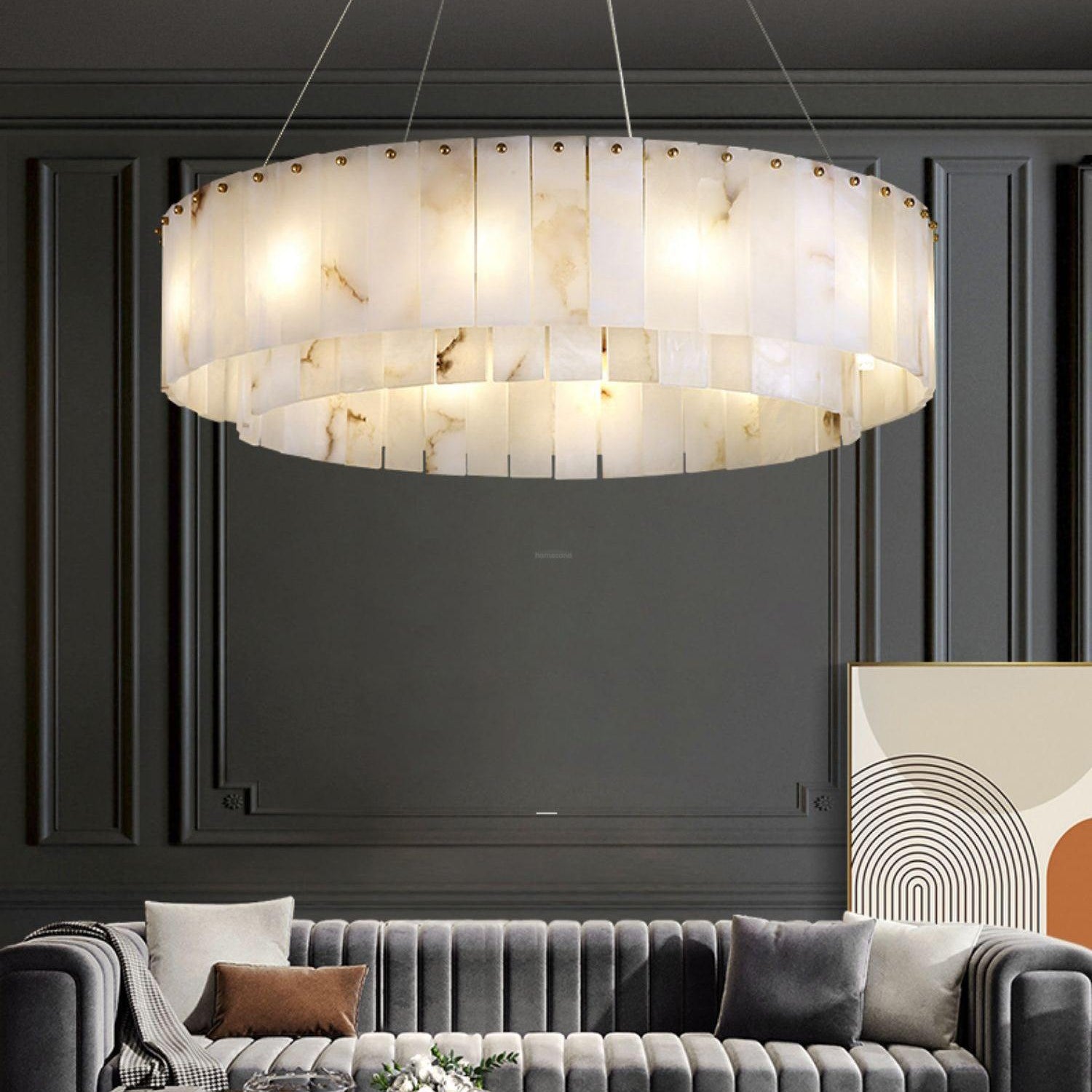 Rock Alabaster Chandelier 23.6" 31.4" - 23.6" x H 59"/ Dia 60cm x H 150cmBrass & White AlabasterBlushlighting