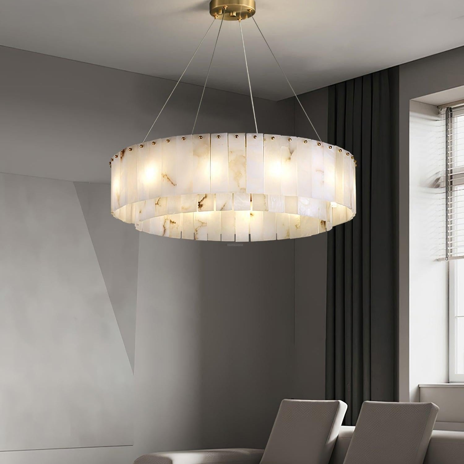 Rock Alabaster Chandelier 23.6" 31.4" - 23.6" x H 59"/ Dia 60cm x H 150cmBrass & White AlabasterBlushlighting