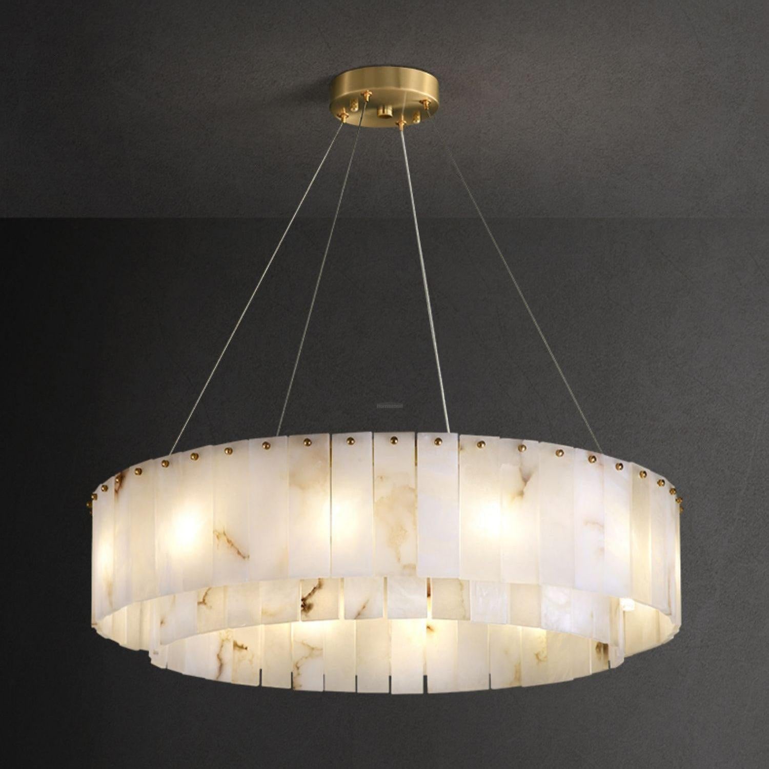Rock Alabaster Chandelier 23.6" 31.4"-31.4" x H 59"/ Dia 80cm x H 150cm-Brass & White Alabaster-Blushlighting
