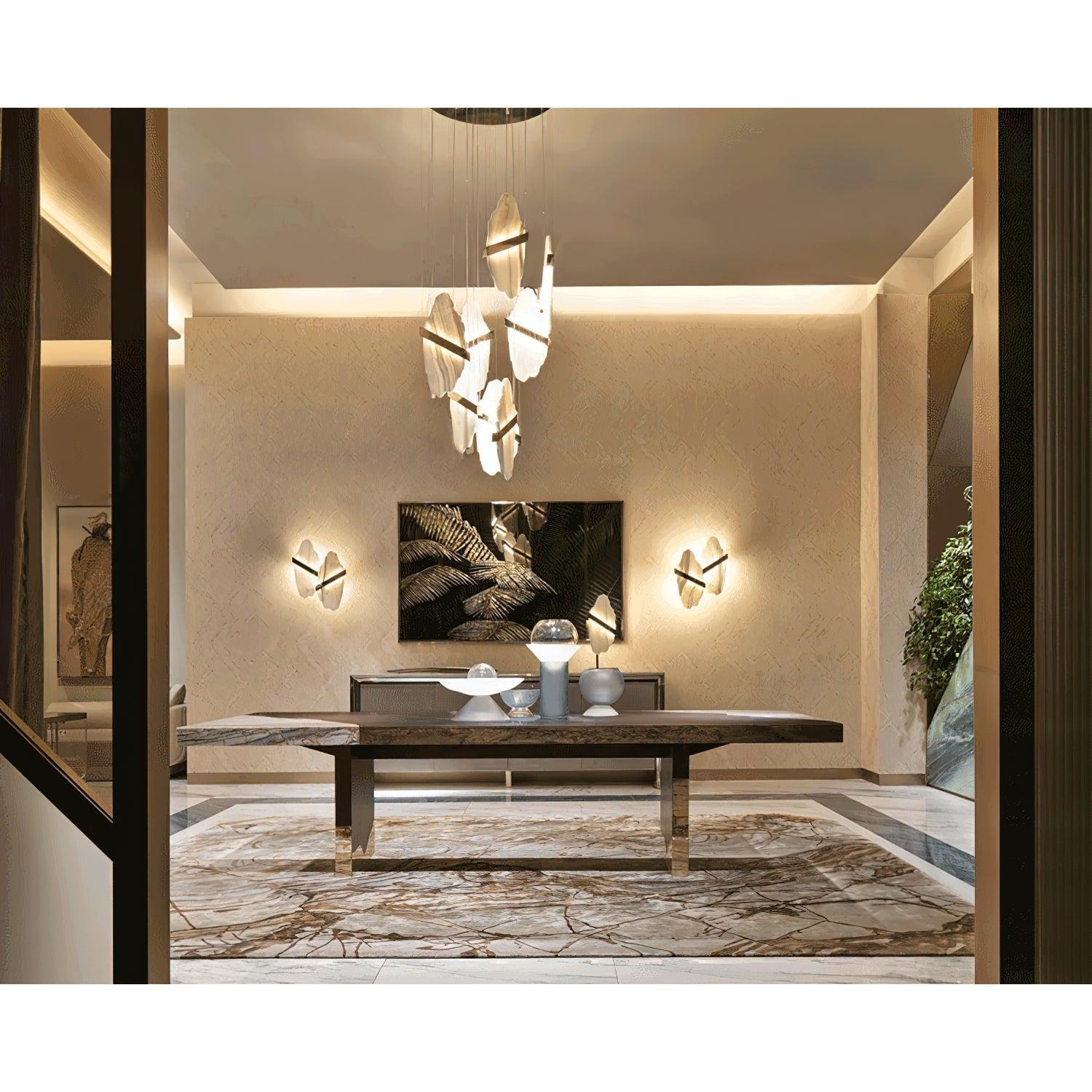 Rock Alabaster Chandelier - 9 heads D 80cm x H 200cm / ∅ 31.5″ x H 78.7″Gold&WhiteWarm WhiteBlushlighting