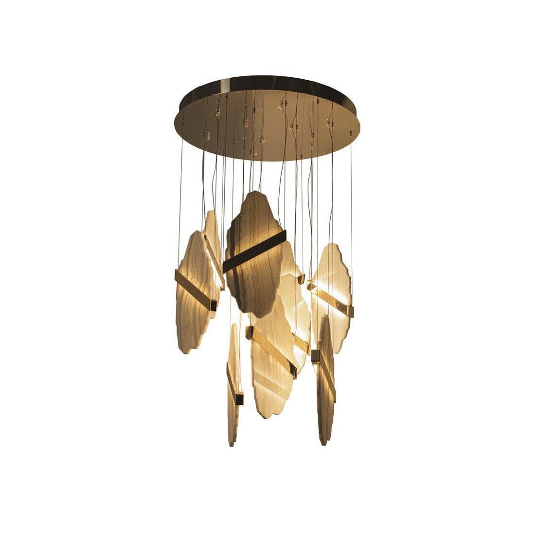 Rock Alabaster Chandelier - 9 heads D 80cm x H 200cm / ∅ 31.5″ x H 78.7″Gold&WhiteWarm WhiteBlushlighting