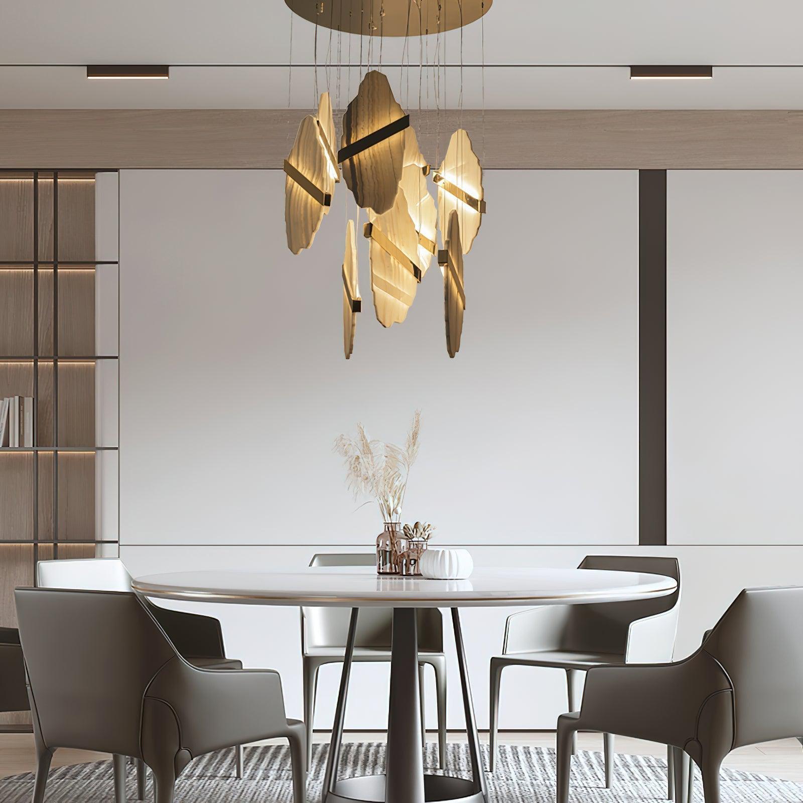 Rock Alabaster Chandelier - 9 heads D 80cm x H 200cm / ∅ 31.5″ x H 78.7″Gold&WhiteWarm WhiteBlushlighting