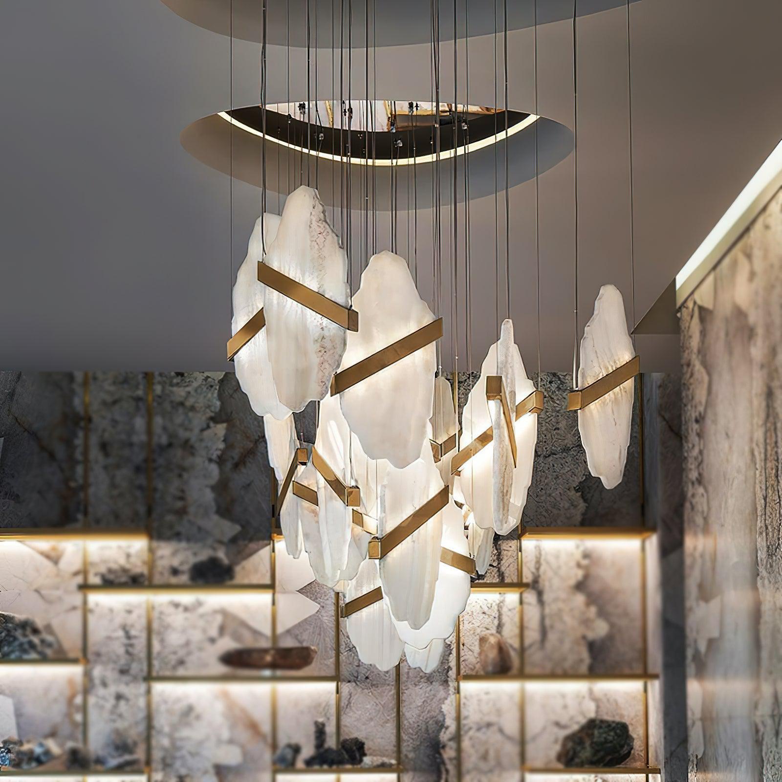 Rock Alabaster Chandelier - 9 heads D 80cm x H 200cm / ∅ 31.5″ x H 78.7″Gold&WhiteWarm WhiteBlushlighting