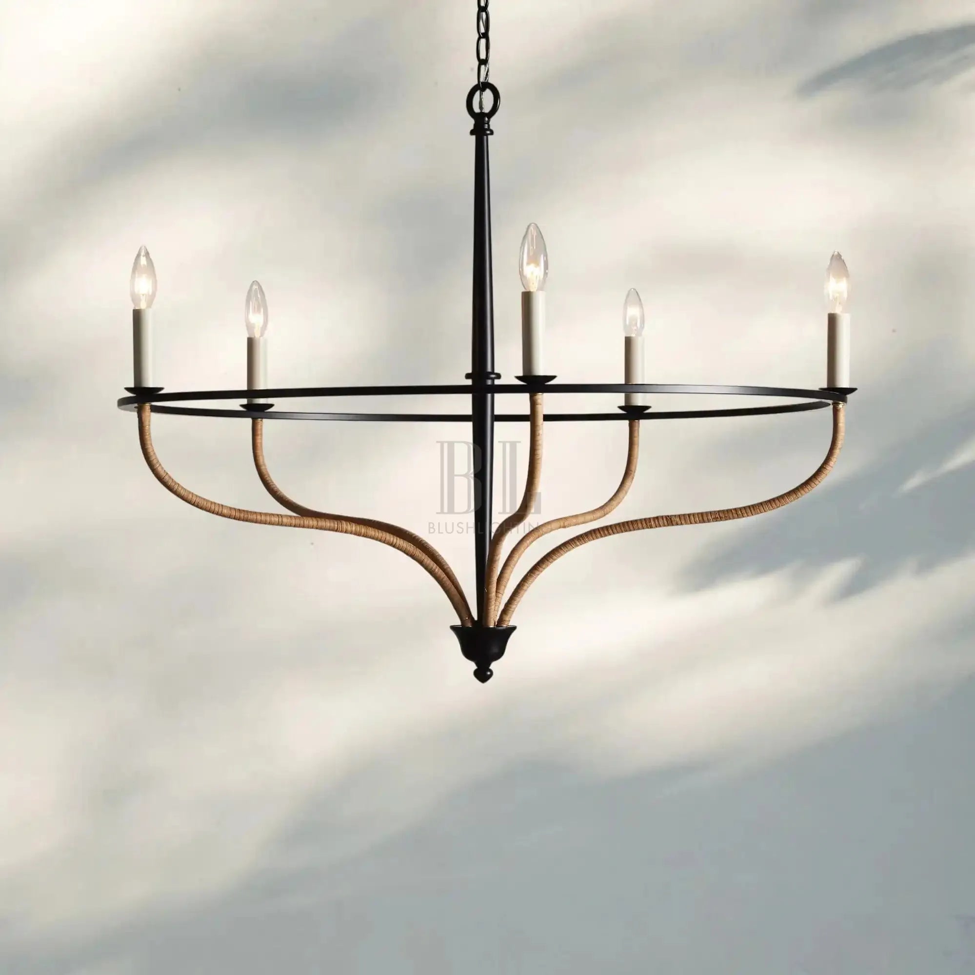 Rosalind Rattan Chandelier in Black - Blushlighting