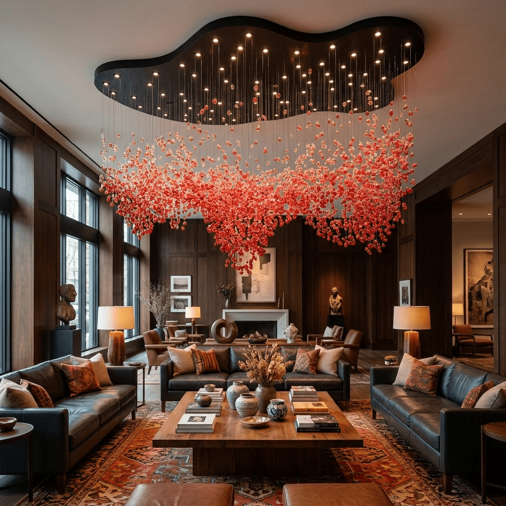 Roselle LED Glass Cascade Chandelier - L 157.5″ × W 102.4″ × H 104.3″RedWarm LightBlushlighting