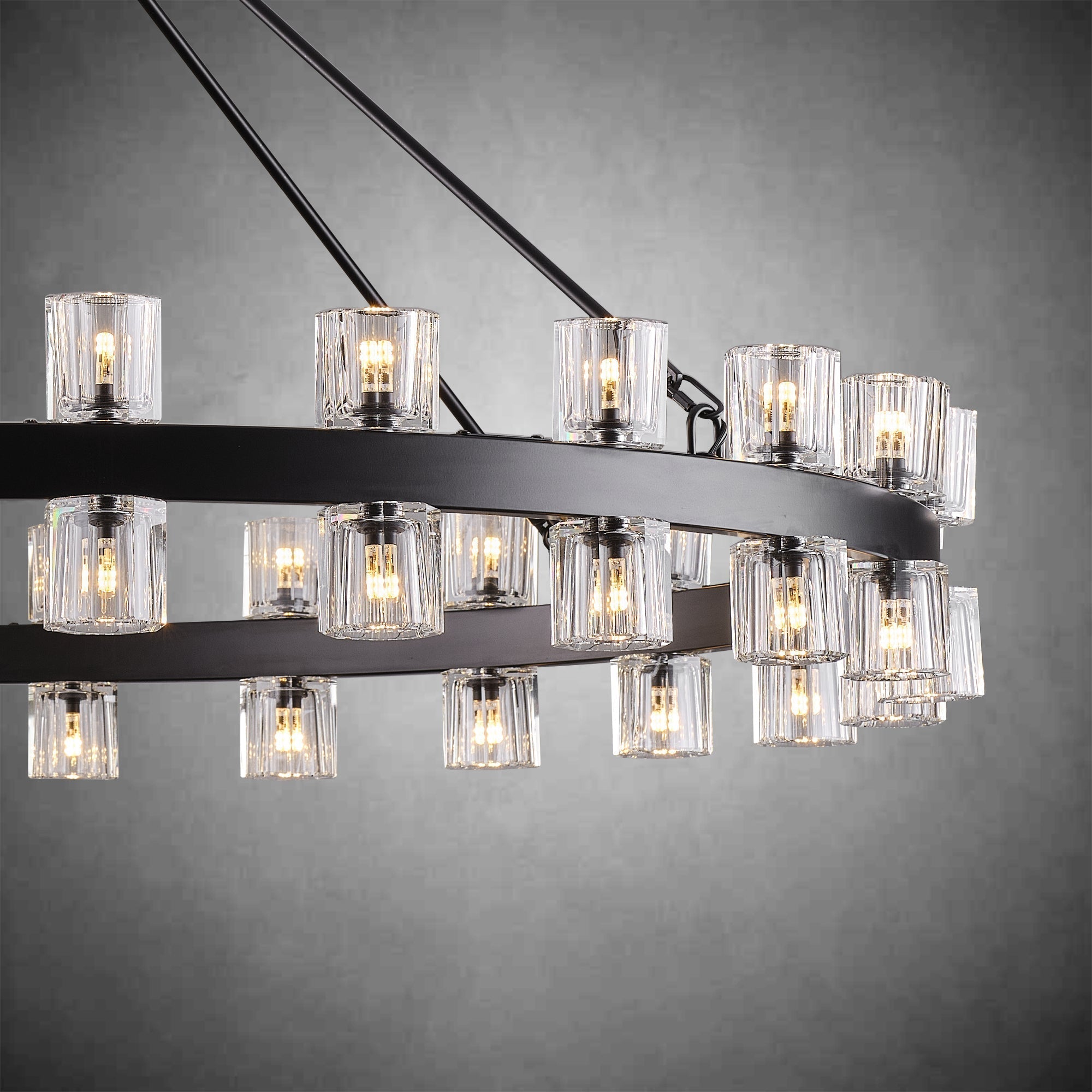 Round Brass Crystal Wagon Wheel Chandelier - 60inBlackBlushlighting