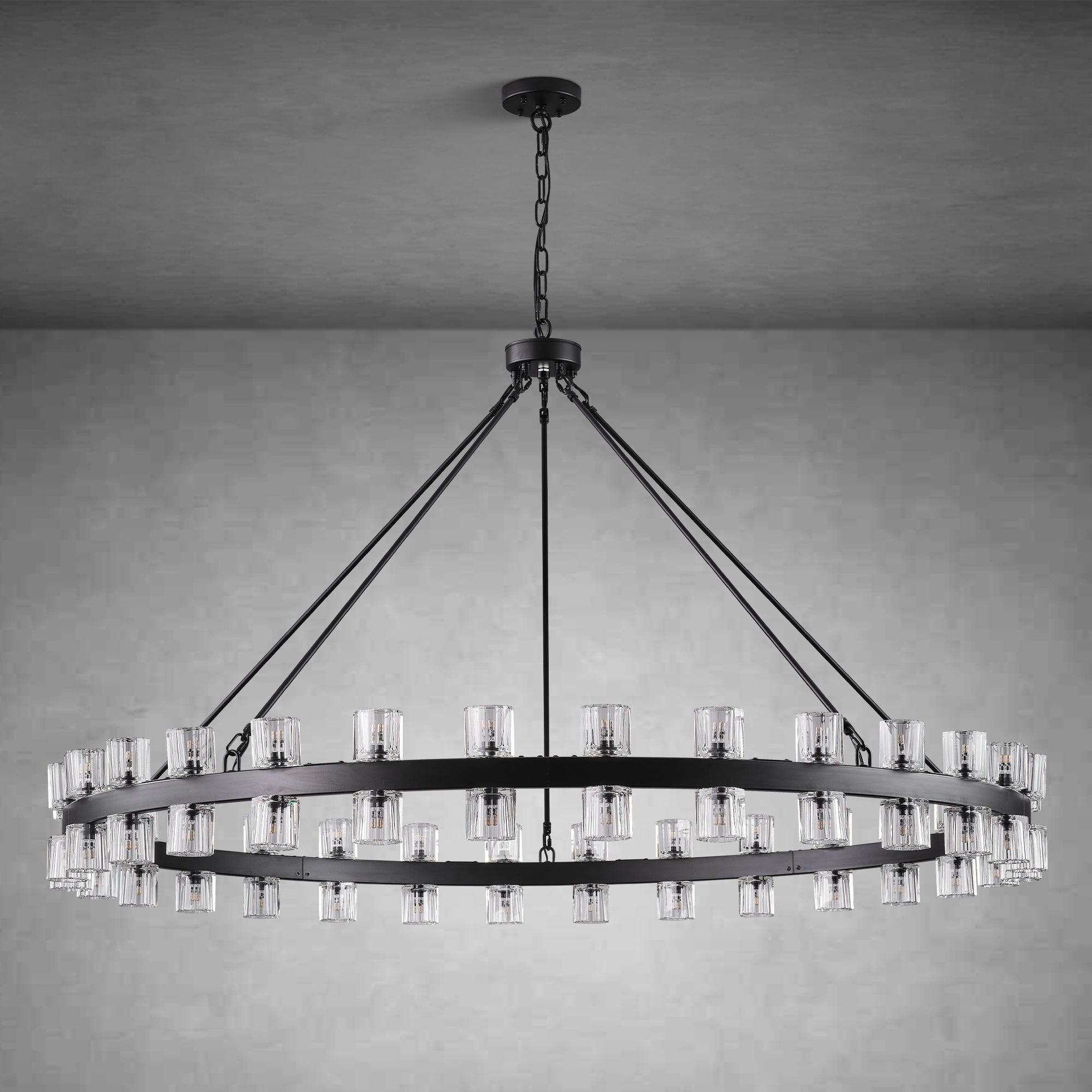 Round Brass Crystal Wagon Wheel Chandelier - 60inBlackBlushlighting