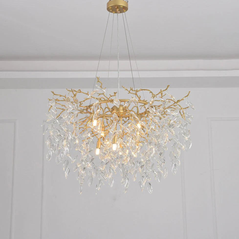 Round Gold Clear Modern Crystal Branch Chandelier-Blushlighting-Blushlighting