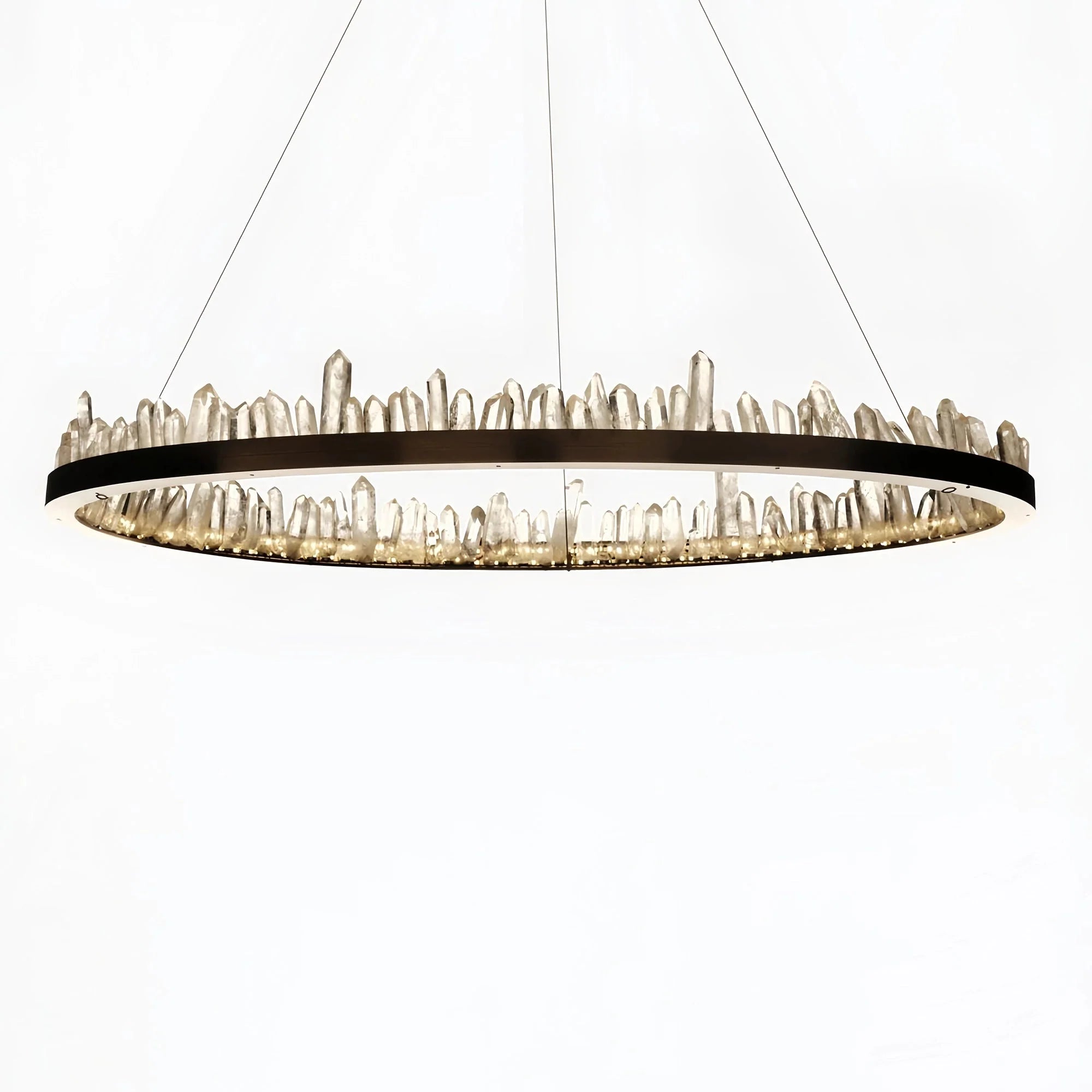 Round Modern Chandelier Brass & Clear Geode Quartz Crystal Hanging Light - Blushlighting