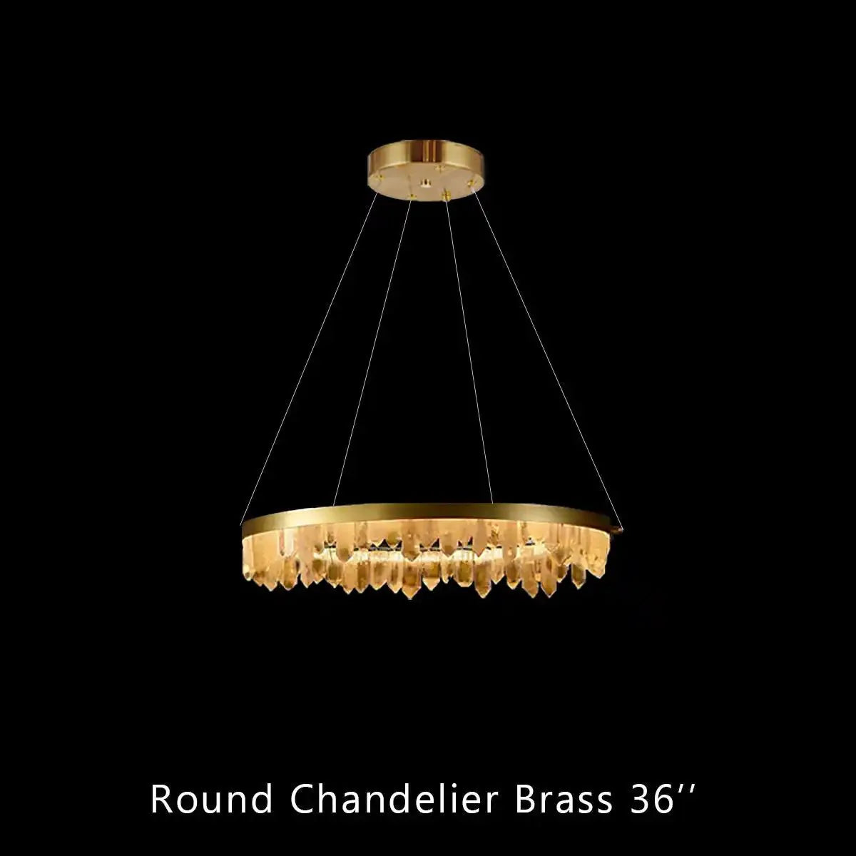 Round Modern Chandelier Brass & Clear Geode Quartz Crystal Hanging Light - Blushlighting