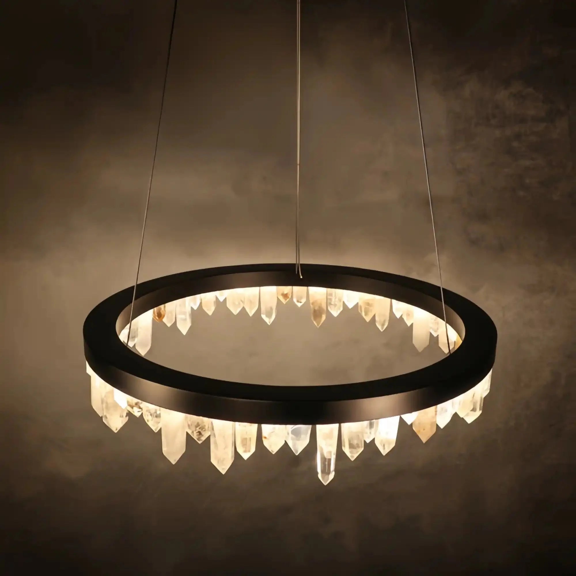 Round Modern Chandelier Brass & Clear Geode Quartz Crystal Hanging Light - Blushlighting