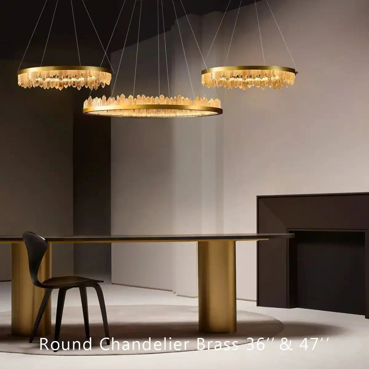 Round Modern Chandelier Brass & Clear Geode Quartz Crystal Hanging Light - Blushlighting