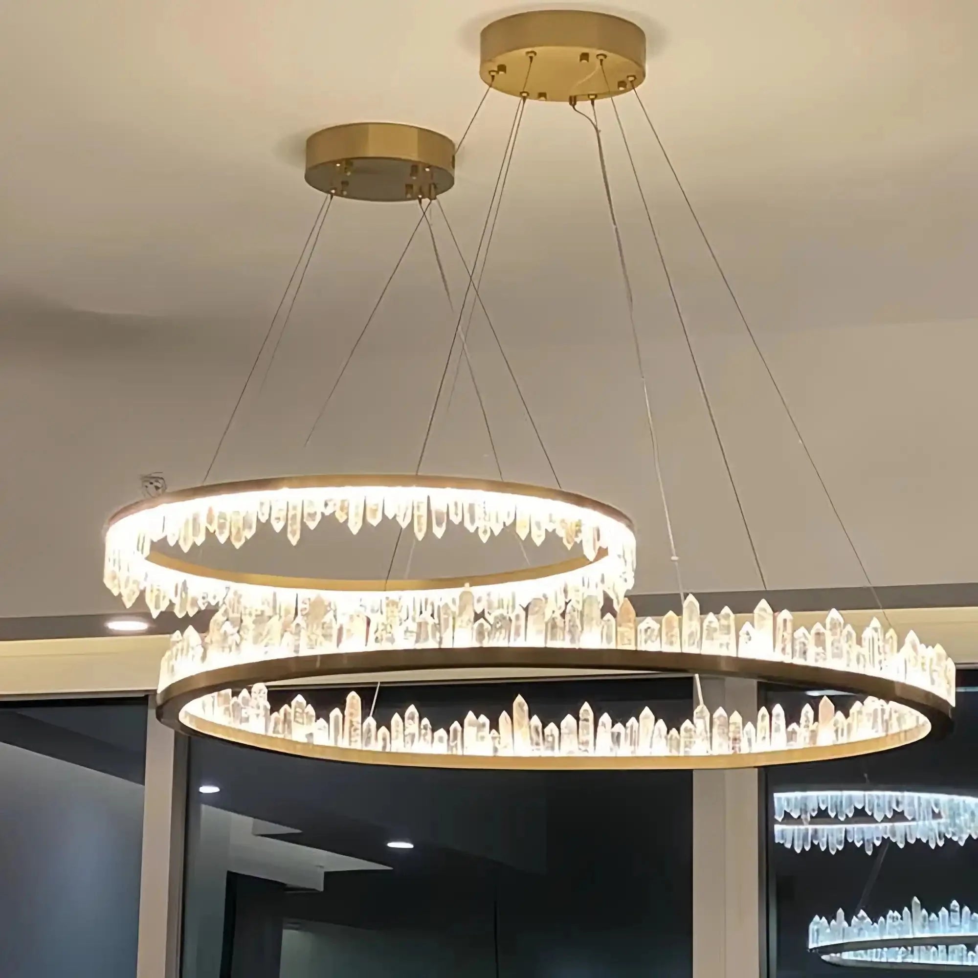 Round Modern Chandelier Brass & Clear Geode Quartz Crystal Hanging Light - Two Rings D36''+D47''BrassBlushlighting
