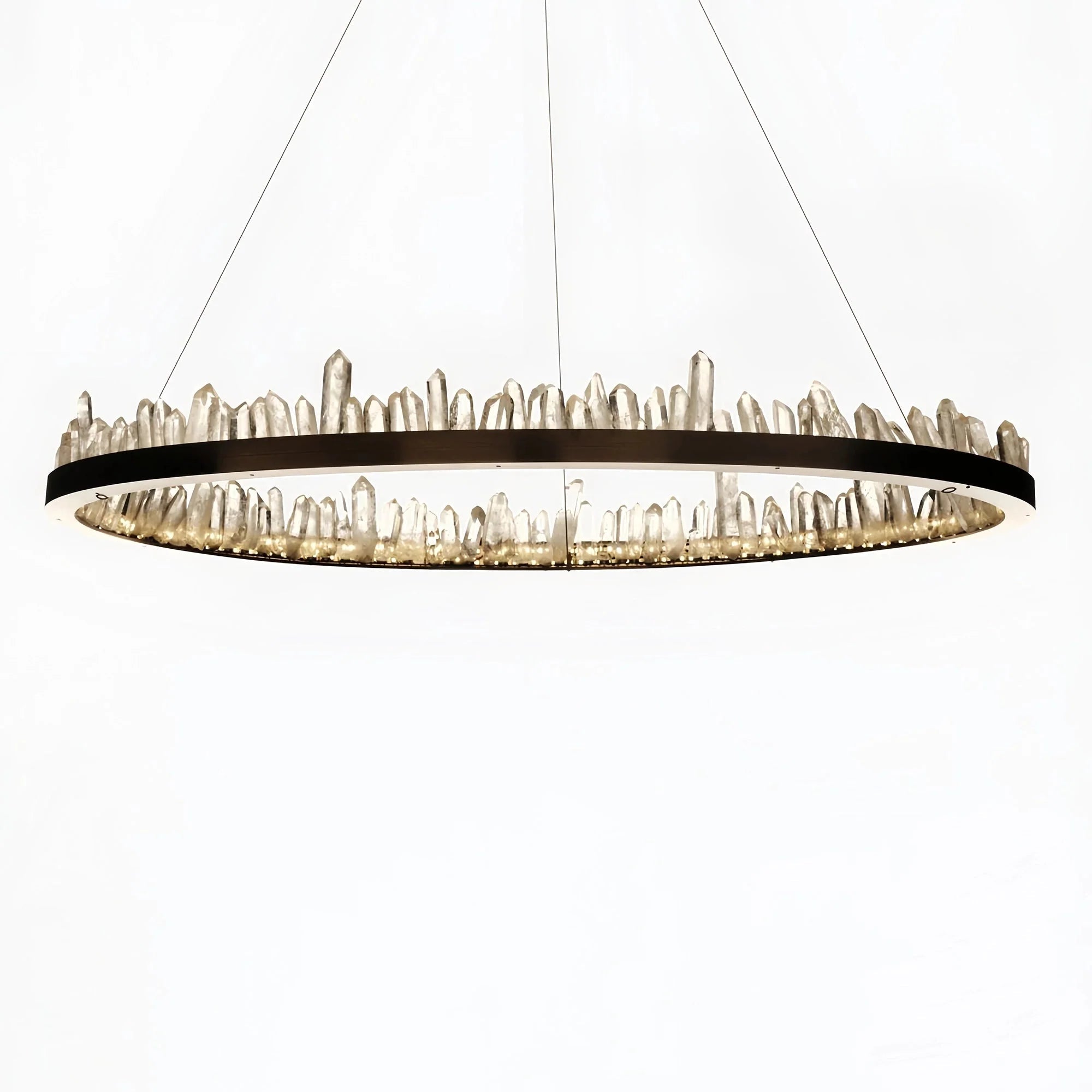 Round Modern Chandelier Brass & Clear Geode Quartz Crystal Hanging Light - Two Rings D36''+D47''BrassBlushlighting