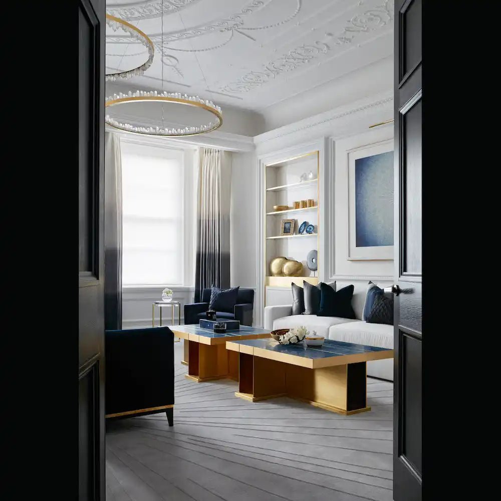 Round Modern Chandelier Brass & Clear Geode Quartz Crystal Hanging Light - Blushlighting