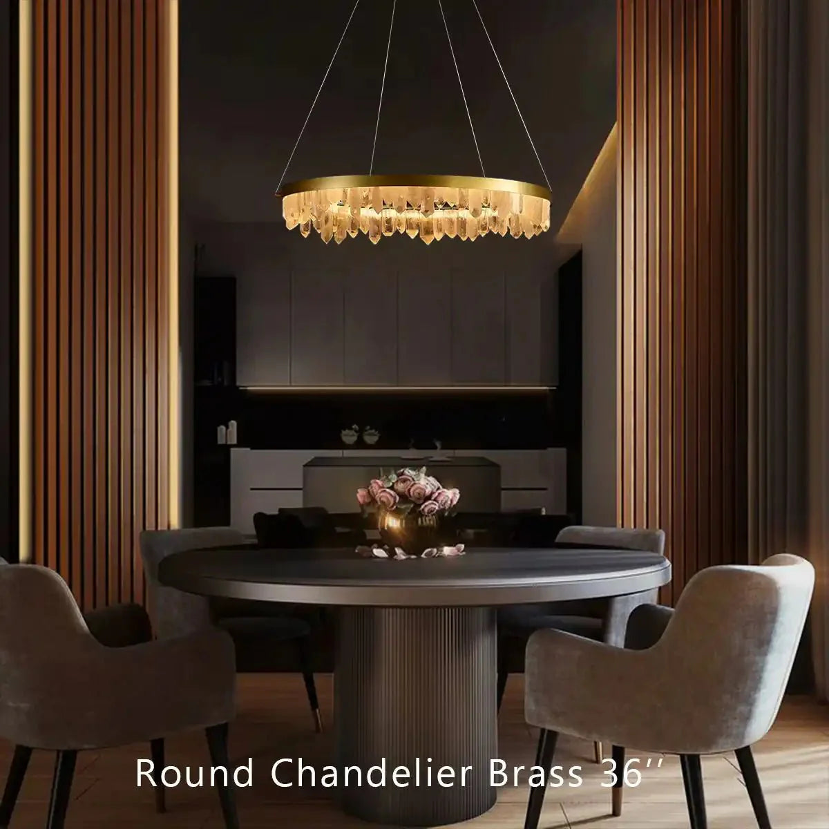 Round Modern Chandelier Brass & Clear Geode Quartz Crystal Hanging Light - Blushlighting