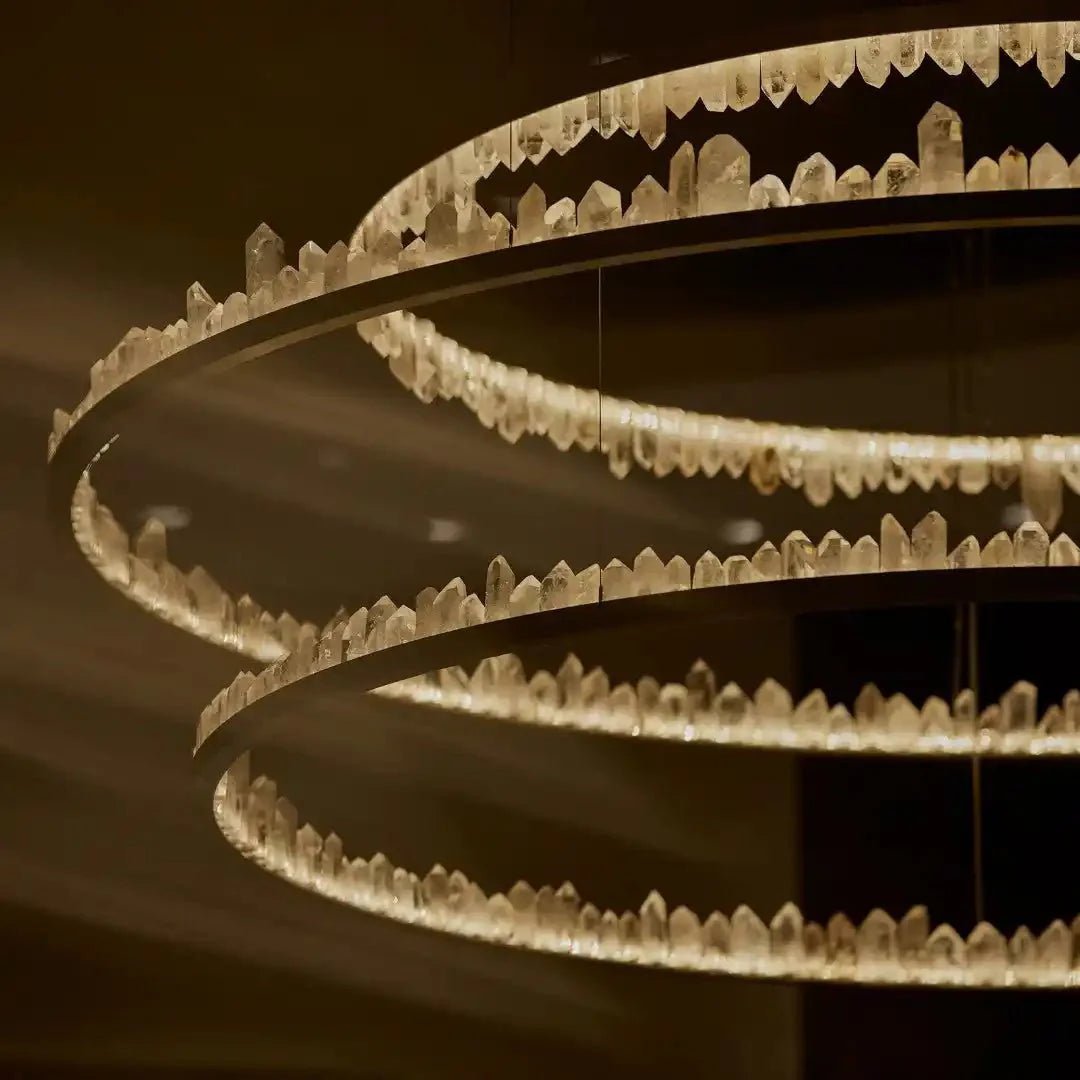 Round Modern Chandelier Brass & Clear Geode Quartz Crystal Hanging Light - Two Rings D36''+D47''BrassBlushlighting