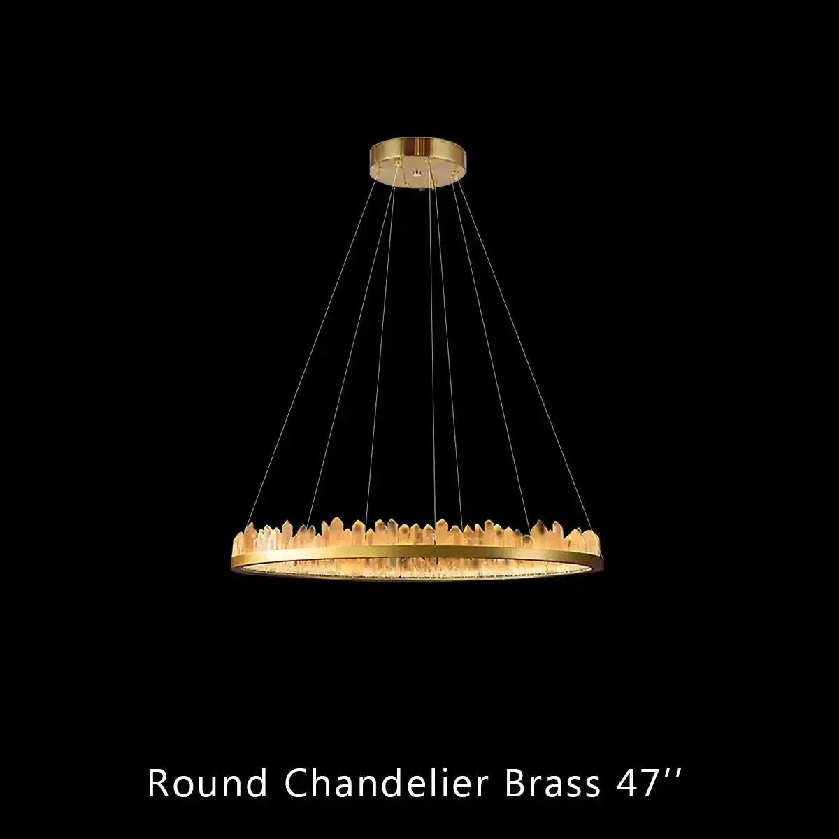 Round Modern Chandelier Brass & Clear Geode Quartz Crystal Hanging Light - Blushlighting