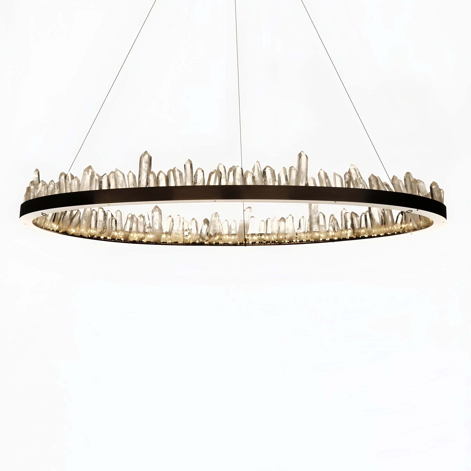 Round Modern Chandelier Brass & Clear Geode Quartz Crystal Hanging Light - Blushlighting