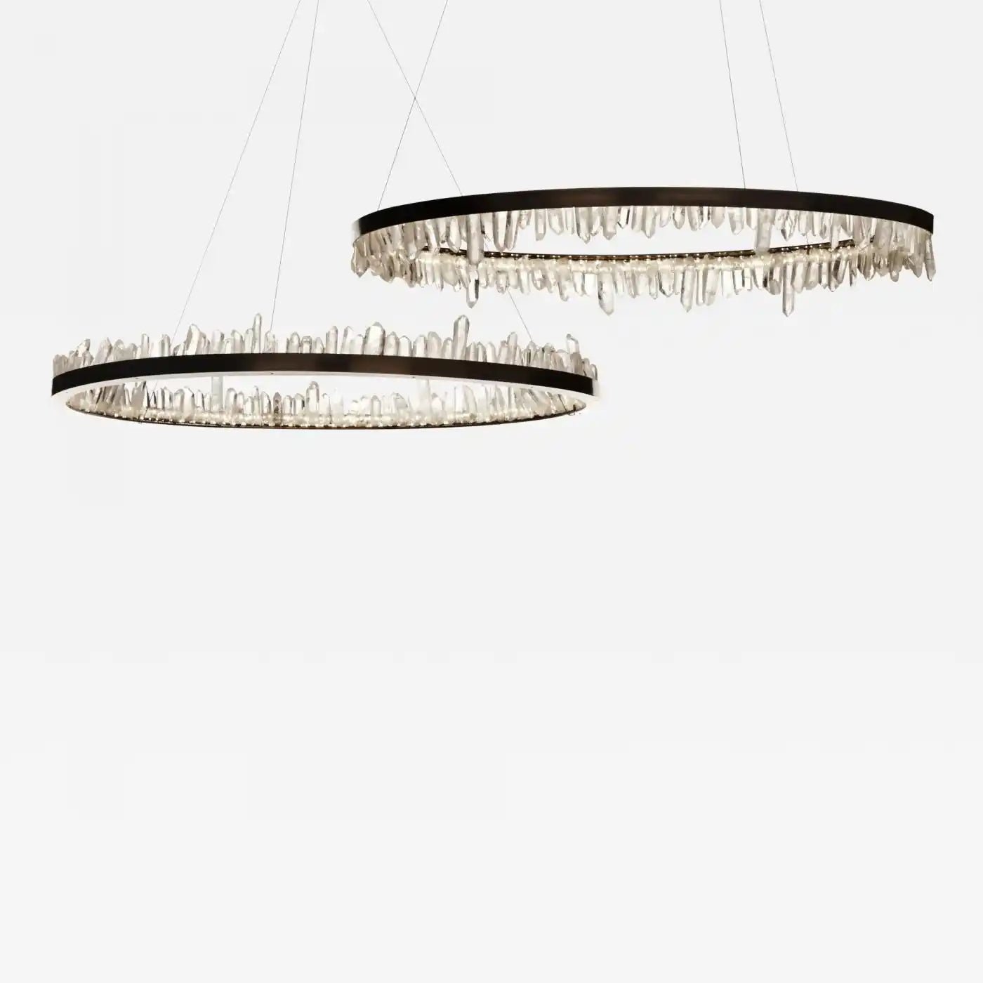 Round Modern Chandelier Brass & Clear Geode Quartz Crystal Hanging Light - Blushlighting