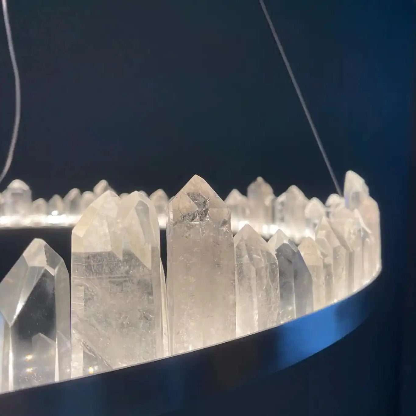 Round Modern Chandelier Brass & Clear Geode Quartz Crystal Hanging Light - Blushlighting