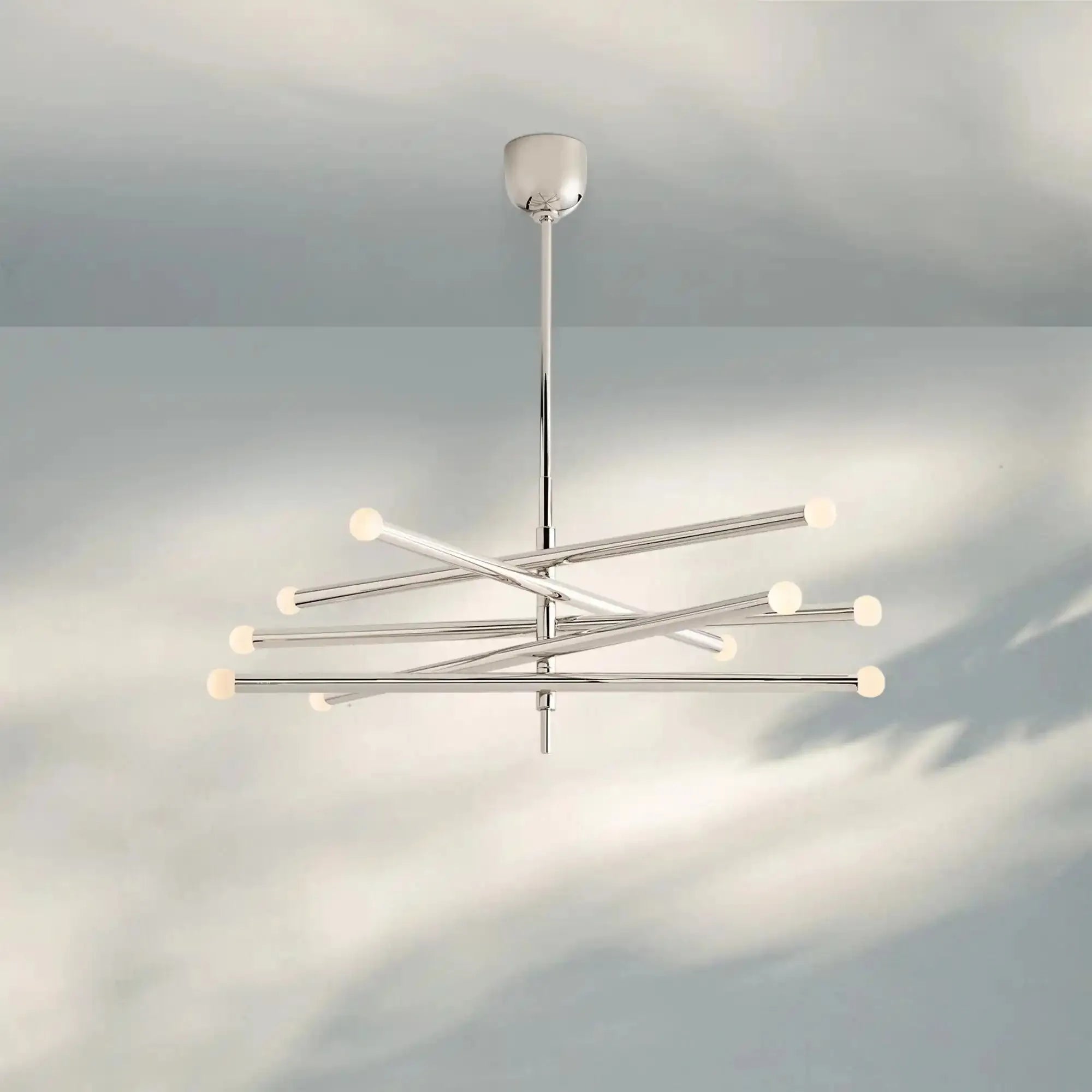 Roussea Grande 8/10-Light Articulating Chandelier-10-Light-Polished Nickel-Etched crystal Orb