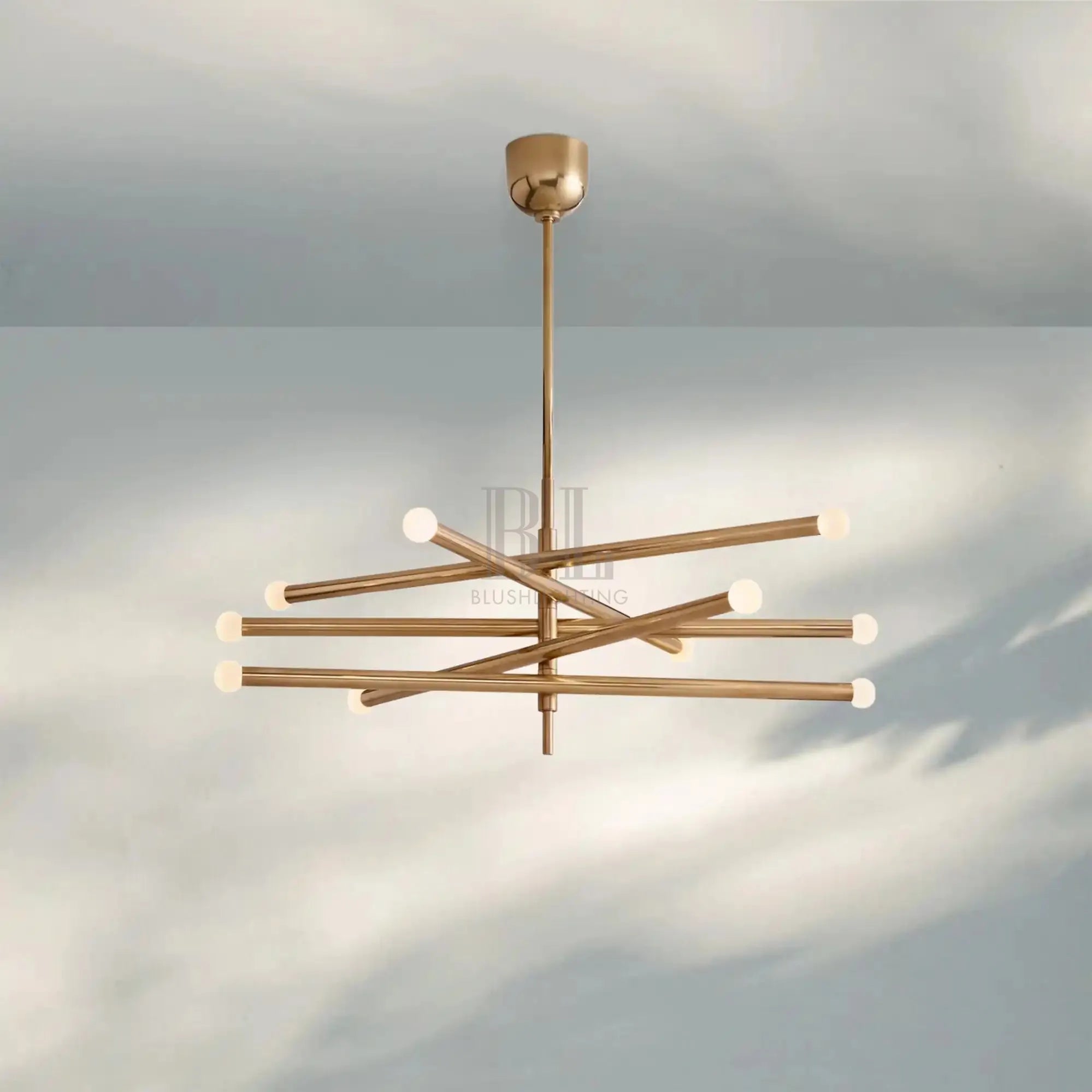 Roussea Grande 8/10-Light Articulating Chandelier-10-Light-Lacquered Burnished Brass-Etched crystal Orb