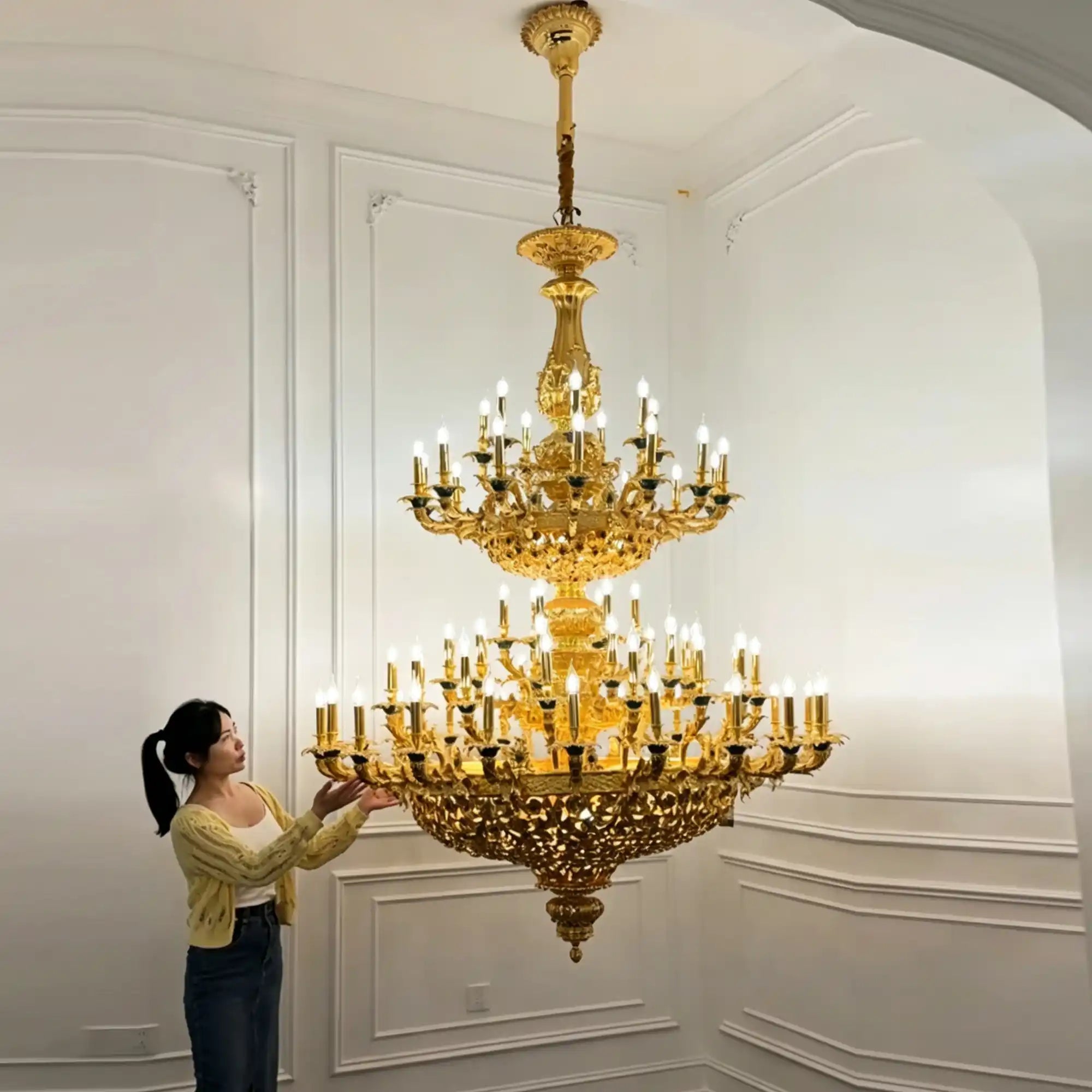Royal Versailles Malachite Inlay Gilded Brass Candles Chandelier - Style D: D72.1"*H102.4" (D183cm*H260cm)/500kgWarm LightBlushlighting