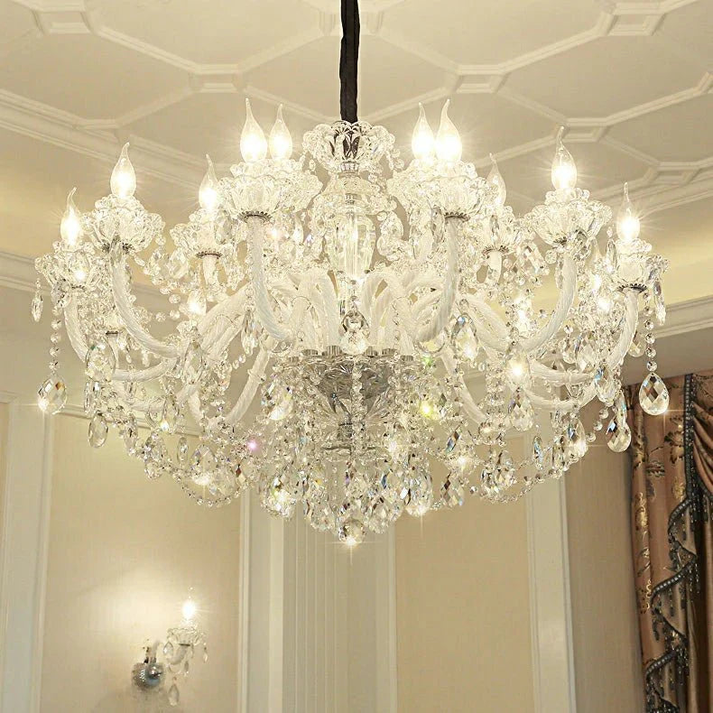 Rustic Antique European Candle Crystal Chandelier Popular Farmhouse Ceiling Light Fixture For Living Room - Blushlighting