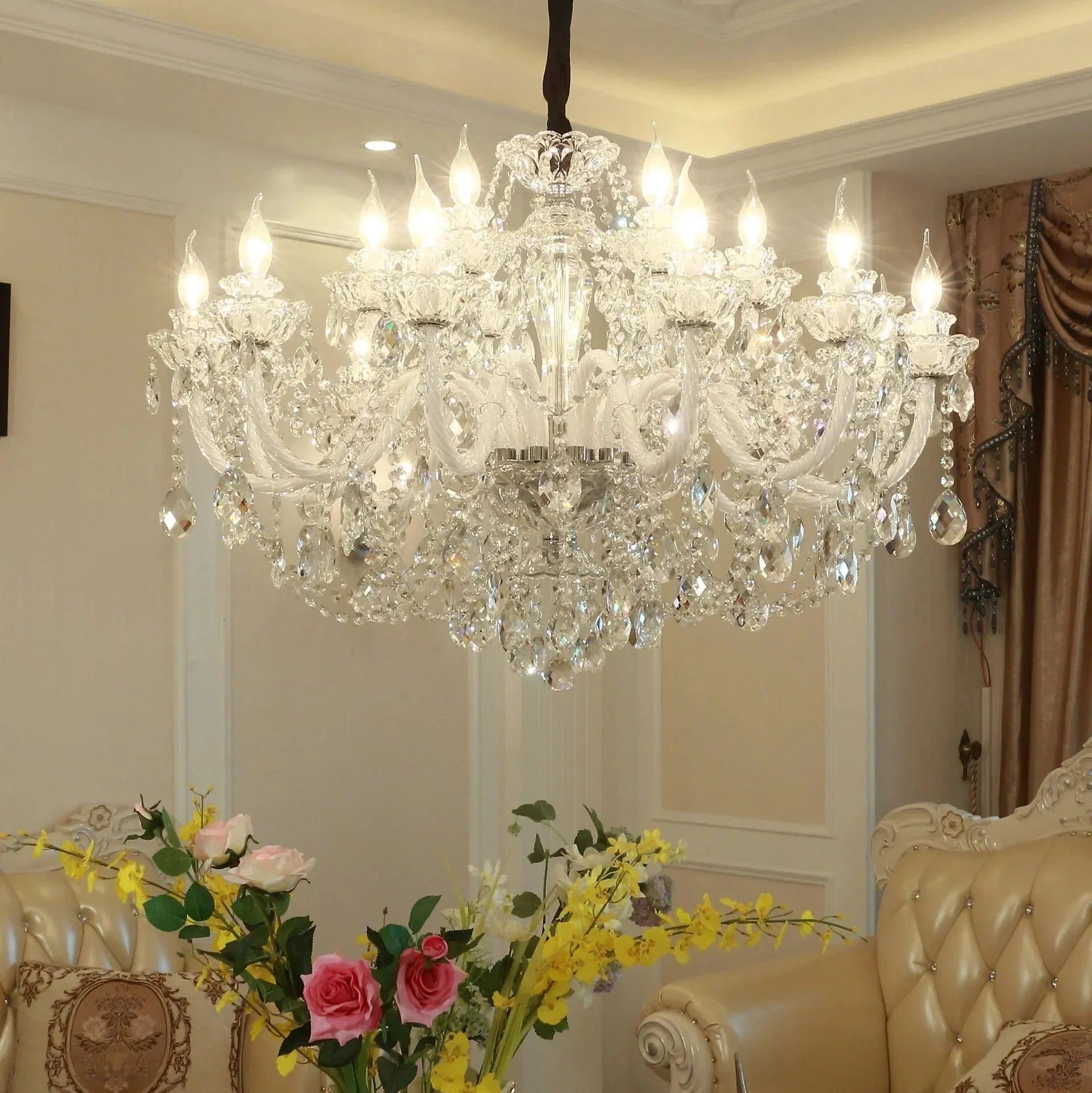 Rustic Antique European Candle Crystal Chandelier Popular Farmhouse Ceiling Light Fixture For Living Room - Blushlighting