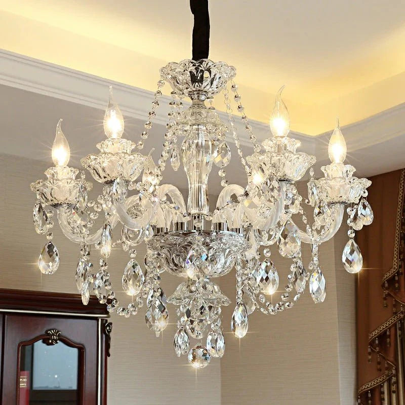 Rustic Antique European Candle Crystal Chandelier Popular Farmhouse Ceiling Light Fixture For Living Room - Blushlighting