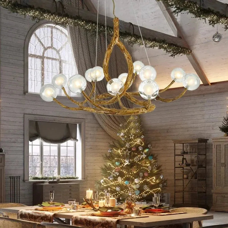 Rustic Farmhouse Branch Chandelier with Glass Orbs - 16 LightsWarm Light 2700KBlushlighting
