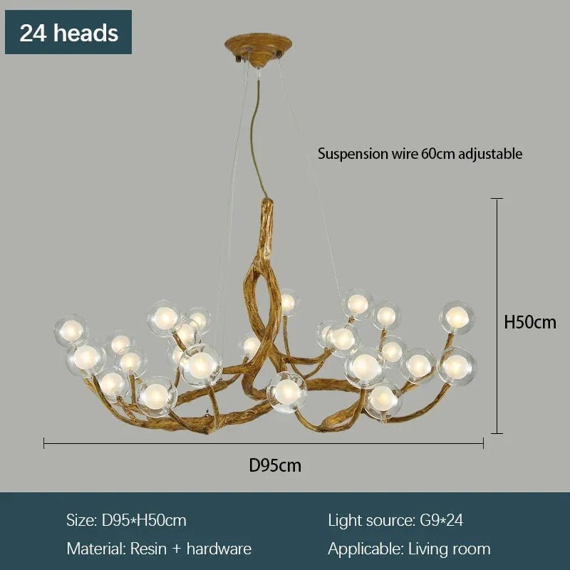 Rustic Farmhouse Branch Chandelier with Glass Orbs - 16 LightsWarm Light 2700KBlushlighting