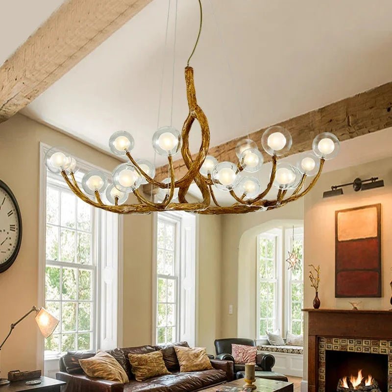 Rustic Farmhouse Branch Chandelier with Glass Orbs - 16 LightsWarm Light 2700KBlushlighting