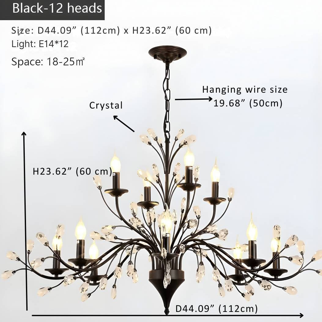 Rustic Wrought Iron Chandeliers 12 Lights - BlackCool Light 6000KBlushlighting