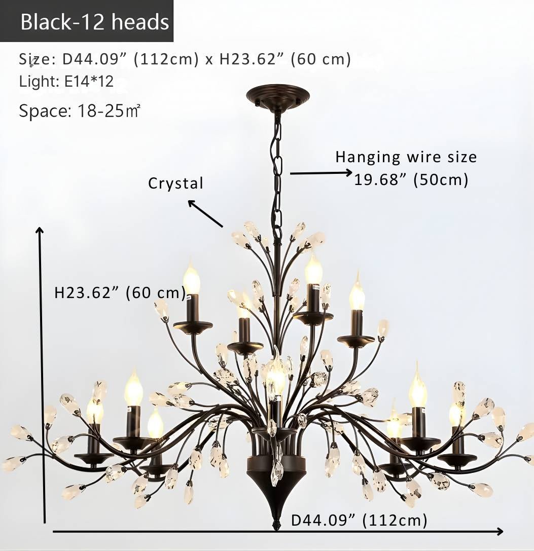 Rustic Wrought Iron Chandeliers 12 Lights - BlackCool Light 6000KBlushlighting