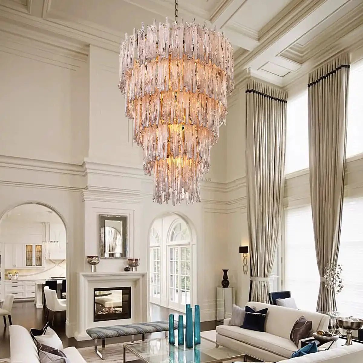 Saint Roch Modern Glass Chandelier Brass & Glass - LargeBlushlighting