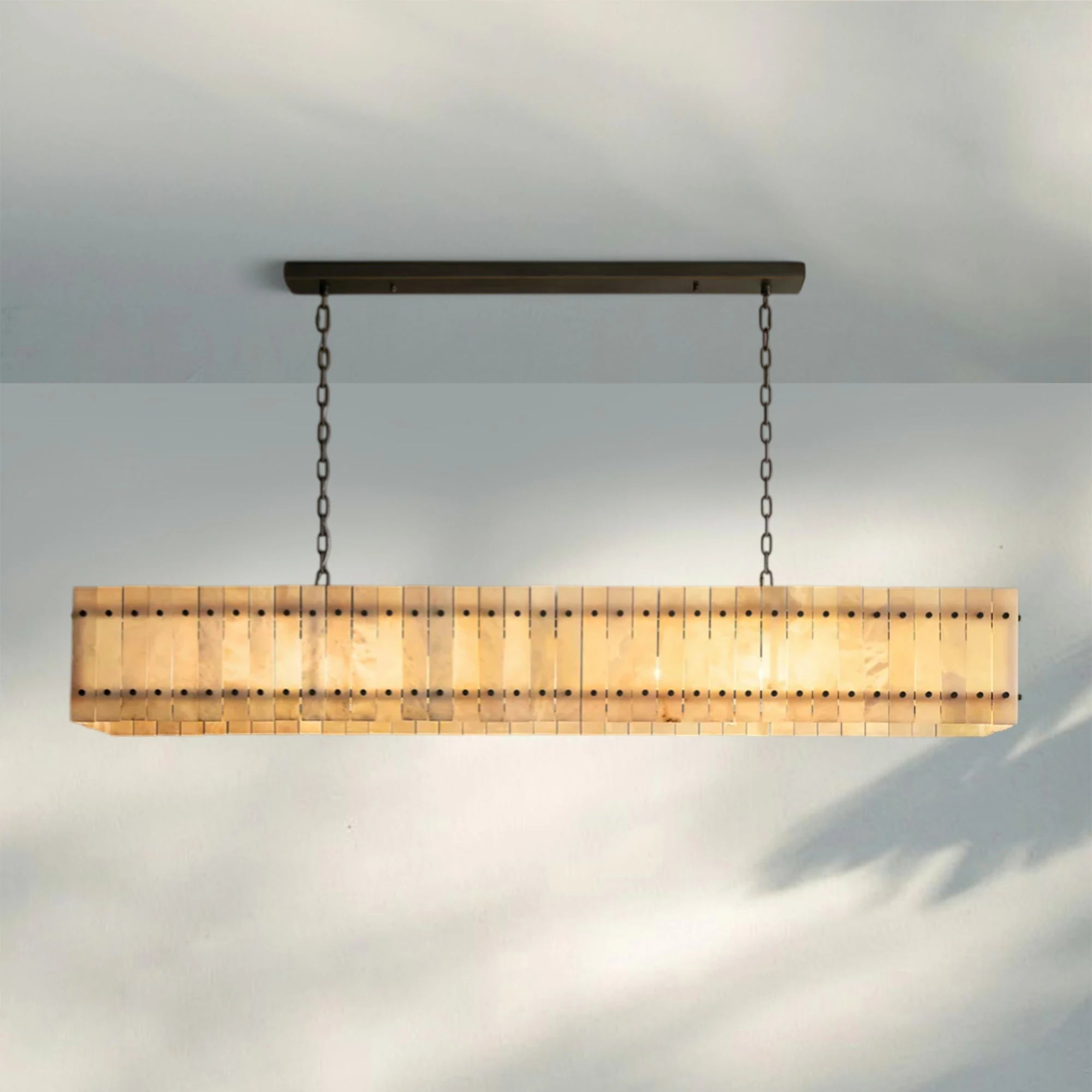 Sun Marco Alabaster Linear Chandelier 54" 72"-72"-Bronze-Blushlighting
