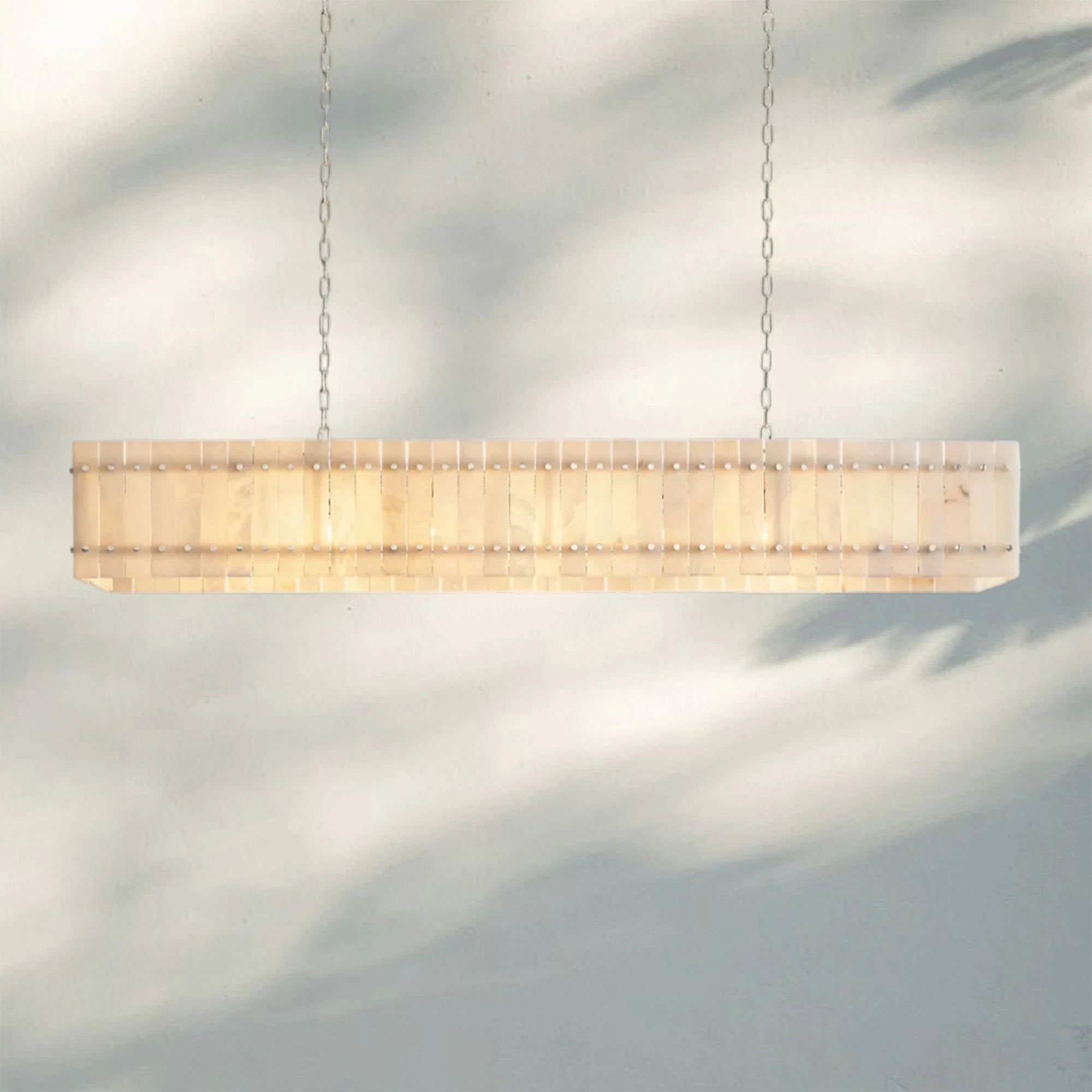 Sun Marco Alabaster Linear Chandelier 54" 72"-72"-Nickel-Blushlighting