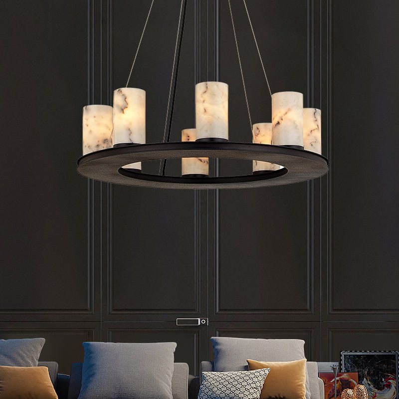 Scarlett Modern Round Industrial Candelabra Round Black Alabaster Chandelier - Blushlighting