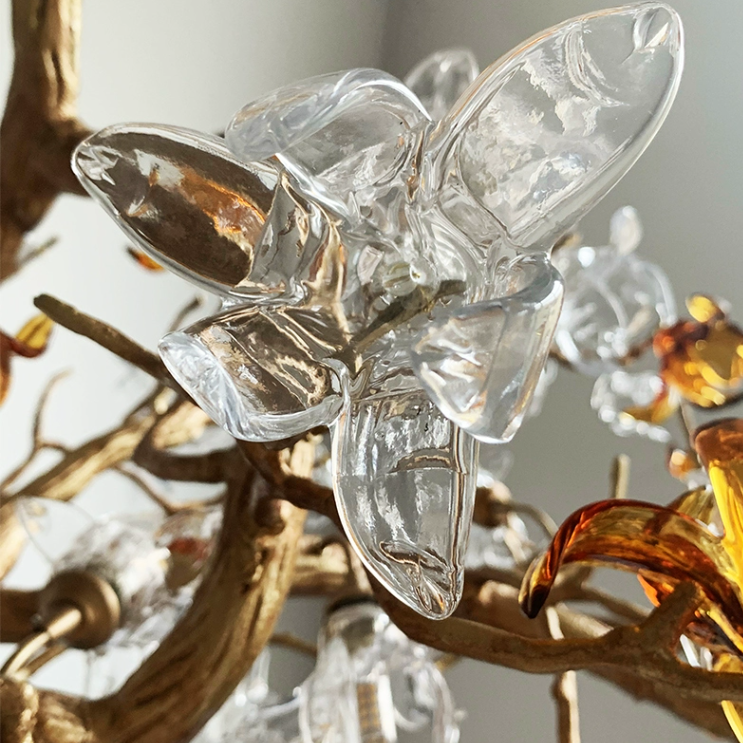 Designer Favorite Brass Branch Chandelier with Artistic Flower Glass for Dining Room Living Room and Kitchen Island-Chandeliers-Blushlighting