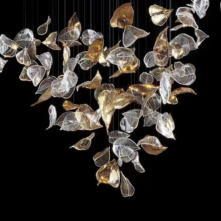 Shake Leaves Chandelier - ∅ 39.4″ x 78.7″ / Dia 100cm x 200cmGold & ClearWarm LightBlushlighting