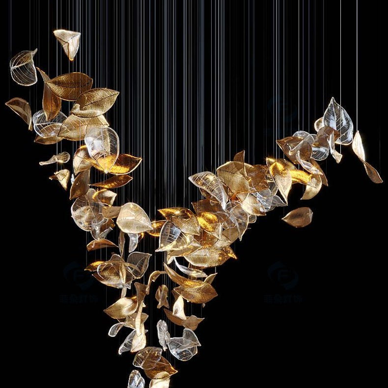 Shake Leaves Chandelier - ∅ 39.4″ x 78.7″ / Dia 100cm x 200cmGold & ClearWarm LightBlushlighting