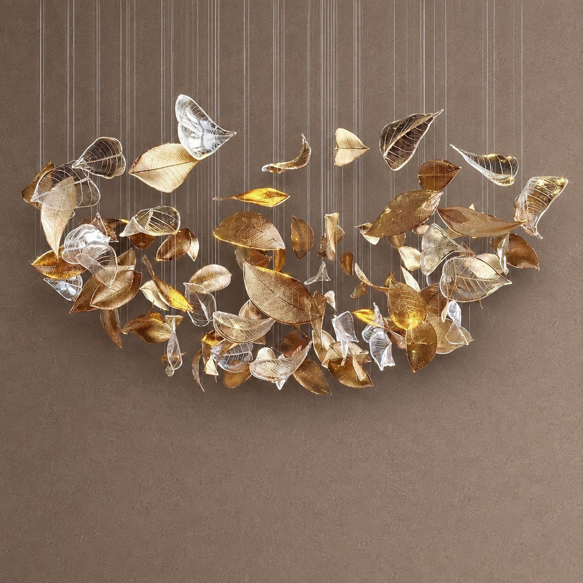 Shake Leaves Chandelier - ∅ 39.4″ x 78.7″ / Dia 100cm x 200cmGold & ClearWarm LightBlushlighting
