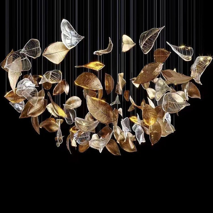 Shake Leaves Chandelier - ∅ 39.4″ x 78.7″ / Dia 100cm x 200cmGold & ClearWarm LightBlushlighting