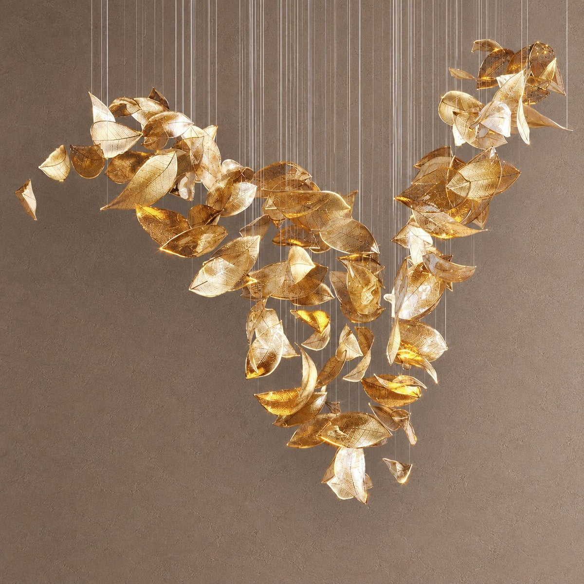 Shake Leaves Chandelier - ∅ 31.8″ x 78.7″ / Dia 80cm x 200cmGold & ClearWarm LightBlushlighting