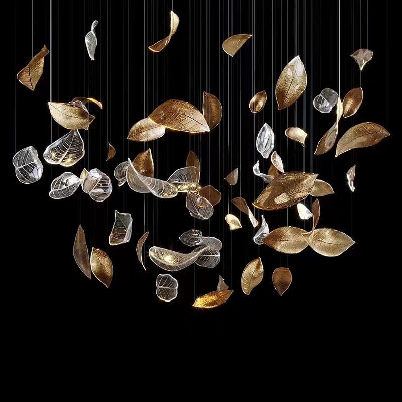 Shake Leaves Chandelier - ∅ 39.4″ x 78.7″ / Dia 100cm x 200cmGold & ClearWarm LightBlushlighting