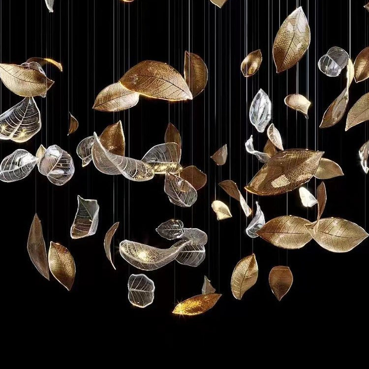 Shake Leaves Chandelier - ∅ 39.4″ x 78.7″ / Dia 100cm x 200cmGold & ClearWarm LightBlushlighting